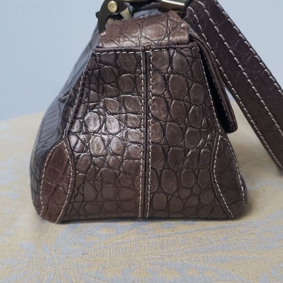 Donald J. Pliner Purse Bronze Metallic Croc Embossed East West Shoulder Bag - Picture 4 of 8